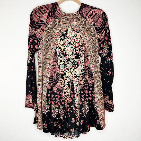 NWOT Free People Stevie Floral Paisley Long Bell Sleeve Tie Back Tunic Dress XS - Picture 3 of 15